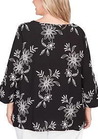 Plus Classics Tossed Floral Embroidery Top