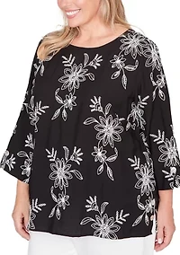 Plus Classics Tossed Floral Embroidery Top