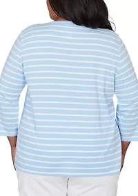 Plus Striped Top with Embroidered Sleeves