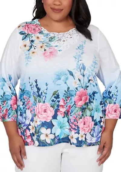 Plus Classics Ombre Border Floral Top