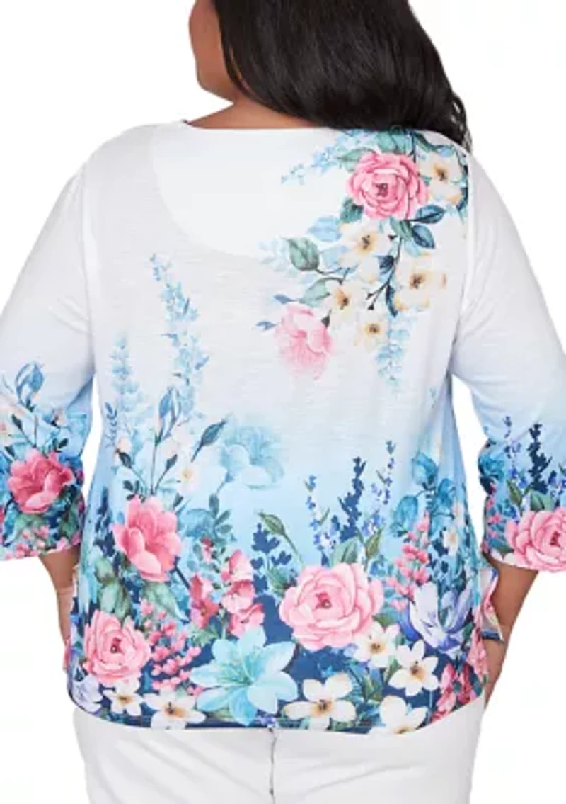 Plus Classics Ombre Border Floral Top