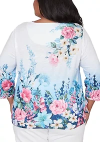 Plus Classics Ombre Border Floral Top