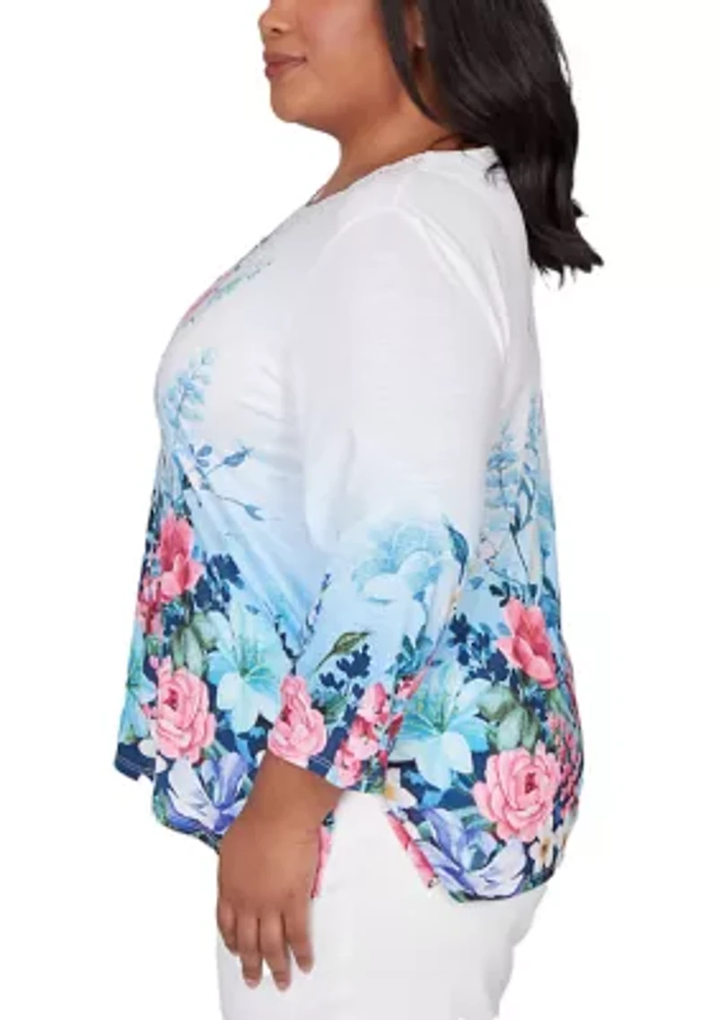 Plus Classics Ombre Border Floral Top
