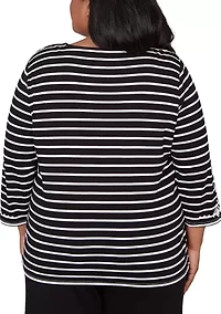 Plus Classics Stripe Top with Embroidered Sleeves