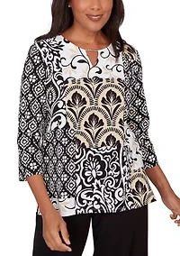 Plus Classics Scroll Geo Patchwork Top
