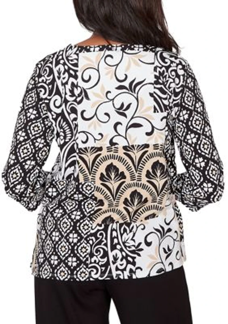 Plus Classics Scroll Geo Patchwork Top