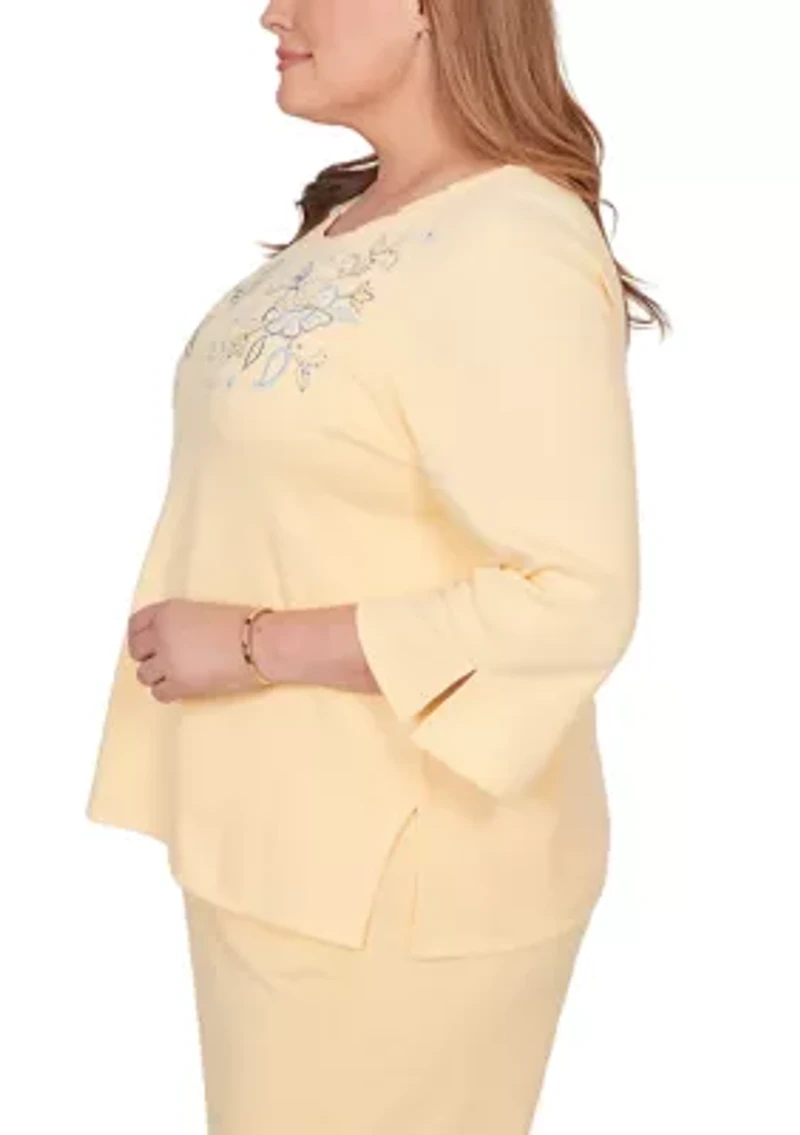 Plus Classics Floral Embroidery Top