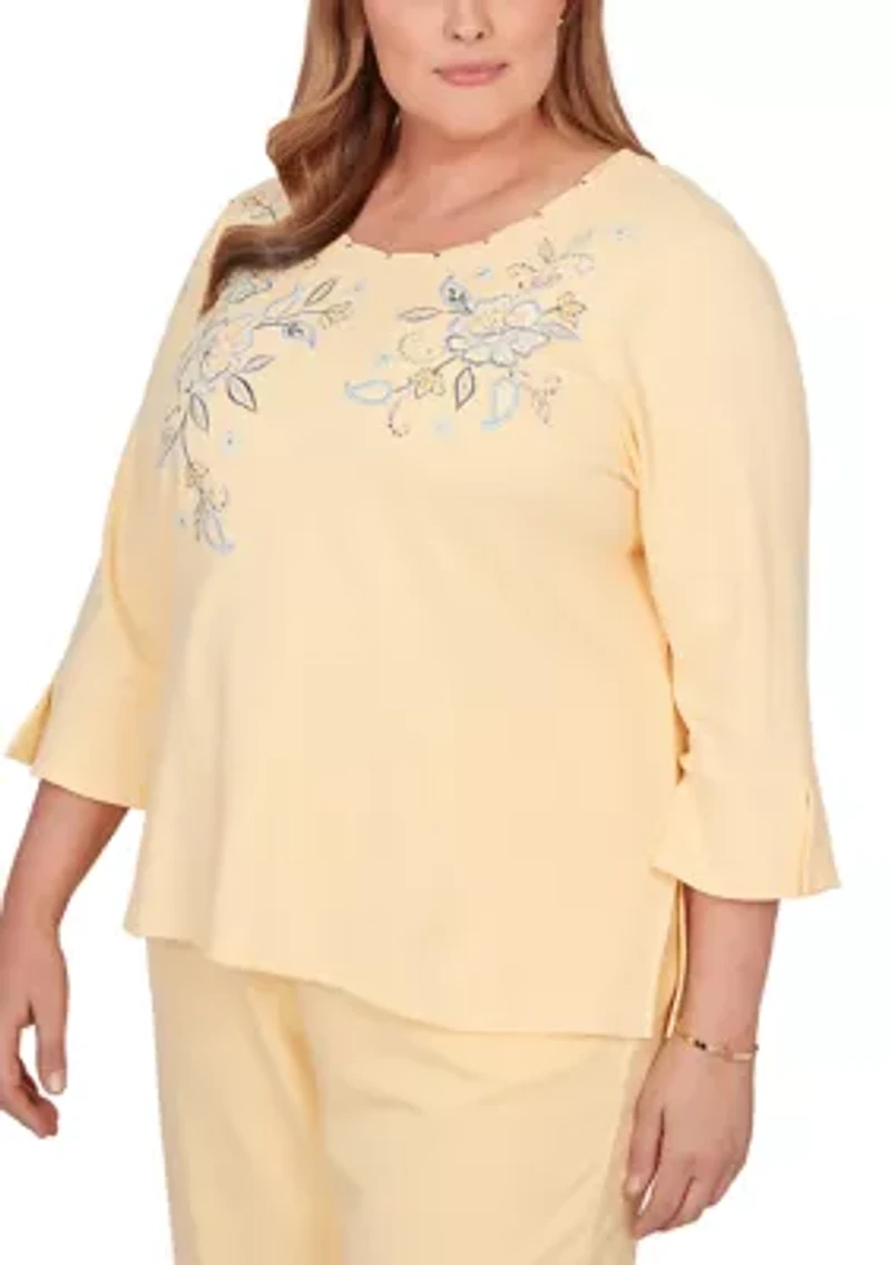 Plus Classics Floral Embroidery Top