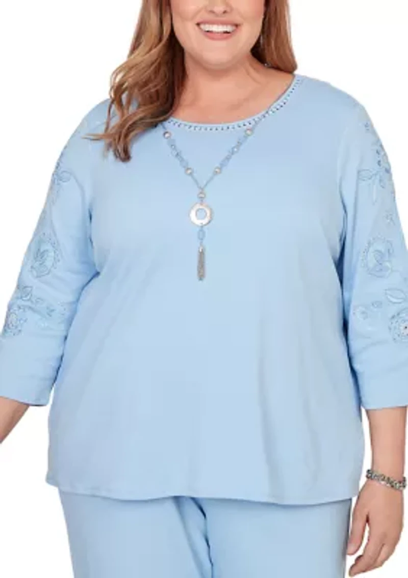 Plus Classics Embroidered Sleeve Top