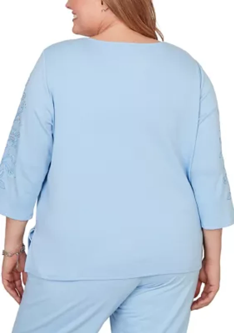 Plus Classics Embroidered Sleeve Top