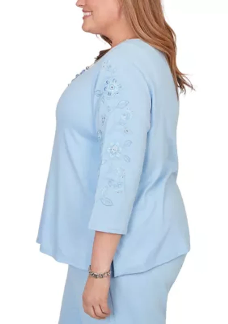Plus Classics Embroidered Sleeve Top