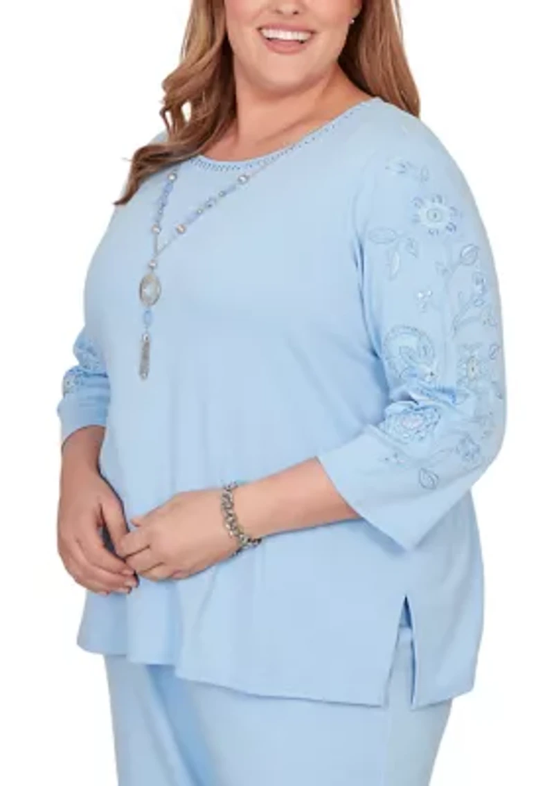 Plus Classics Embroidered Sleeve Top