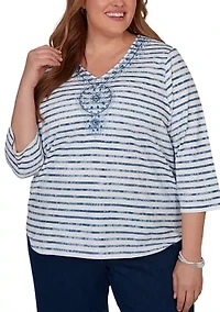 Plus Classics Stripe Embroidery Top