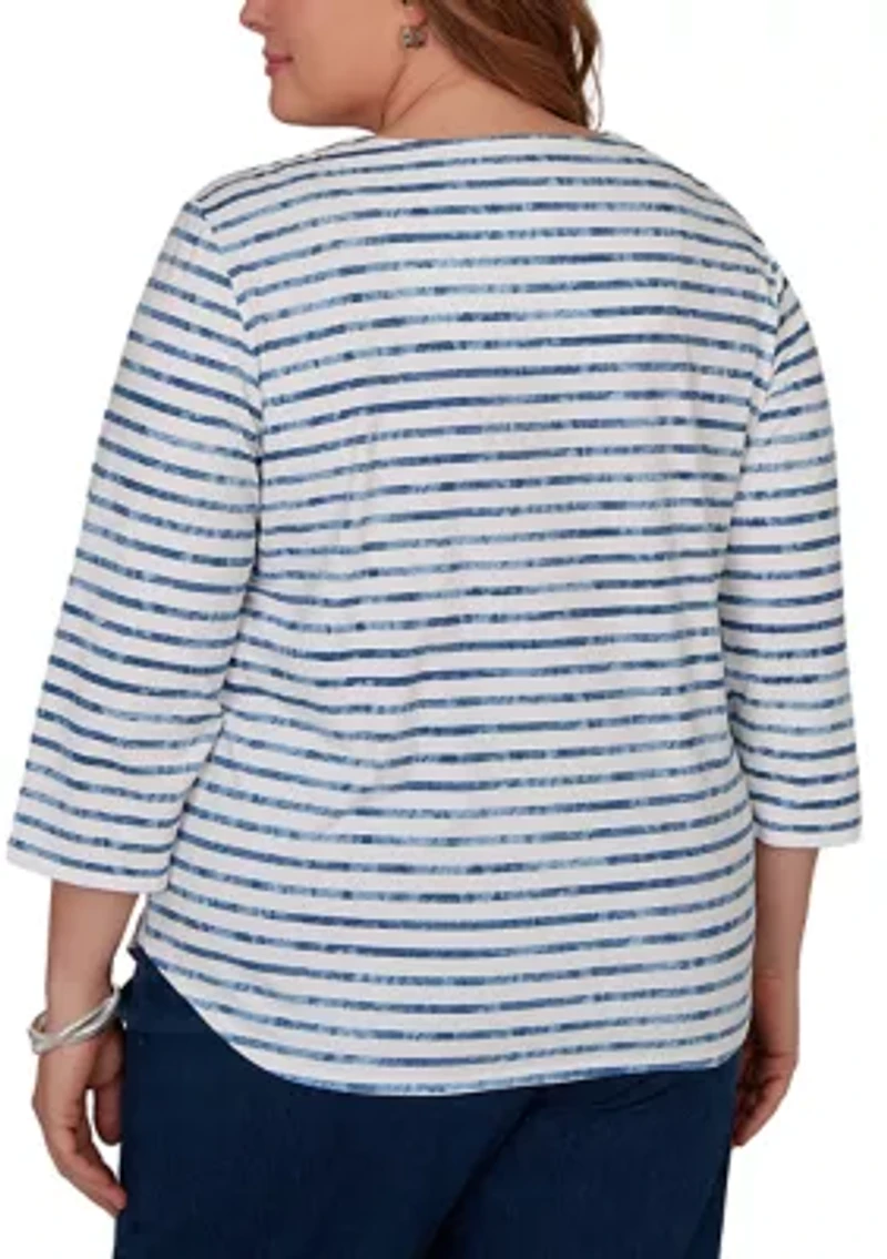 Plus Classics Stripe Embroidery Top