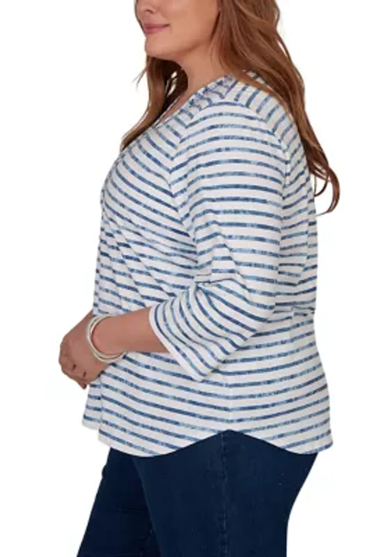 Plus Classics Stripe Embroidery Top