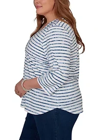 Plus Classics Stripe Embroidery Top