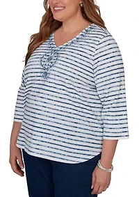 Plus Classics Stripe Embroidery Top