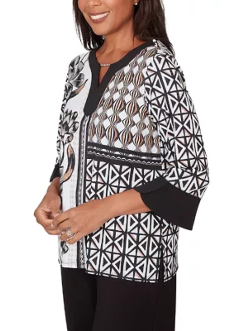 Plus Classics Floral Patchwork with Geo Pullout Top