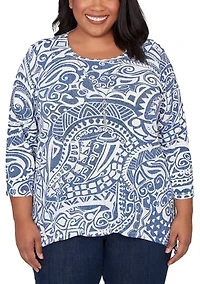 Plus Classics Batik Scroll Top