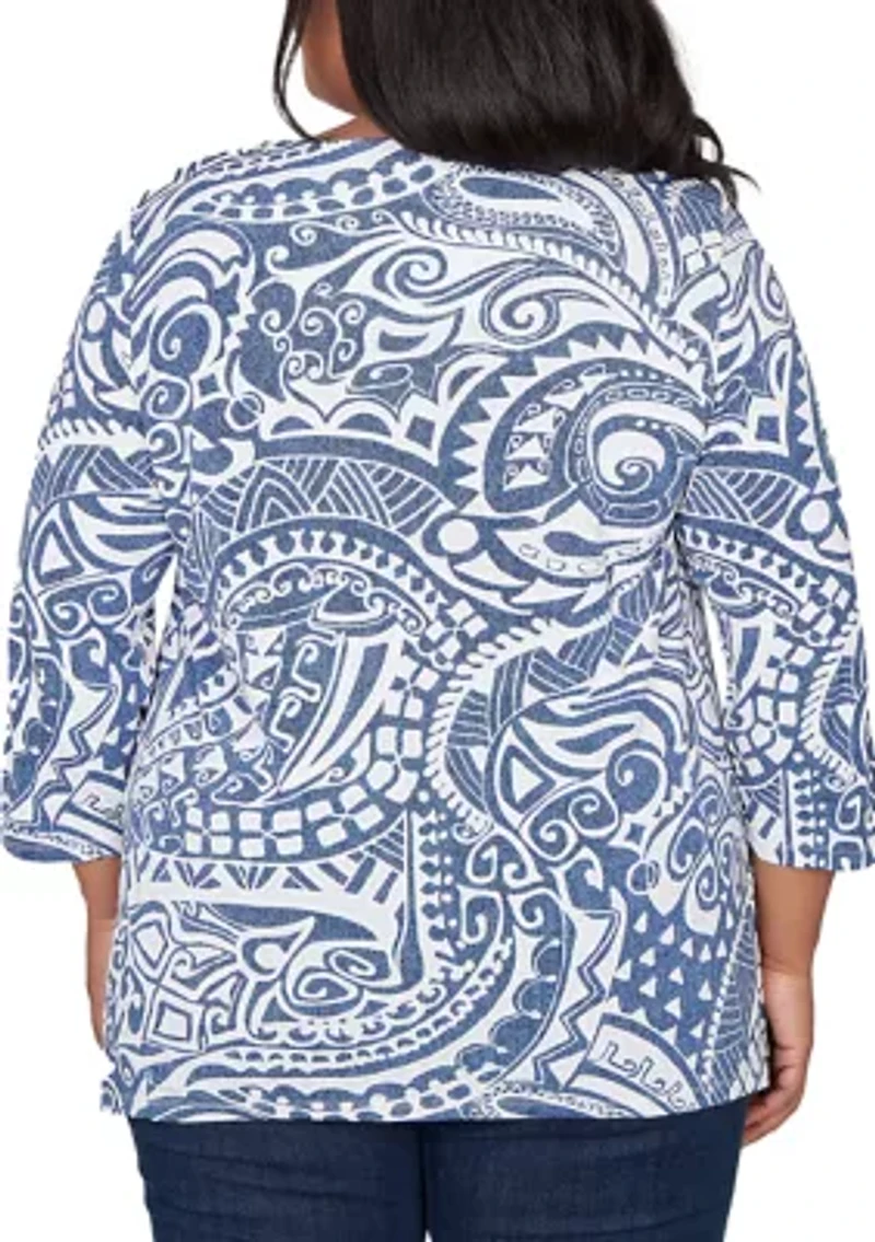 Plus Classics Batik Scroll Top