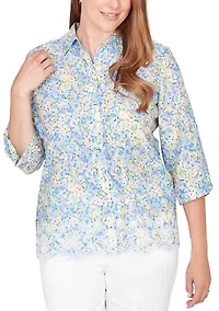 Petite Embroidered Border Floral Top