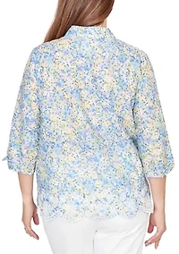 Petite Embroidered Border Floral Top