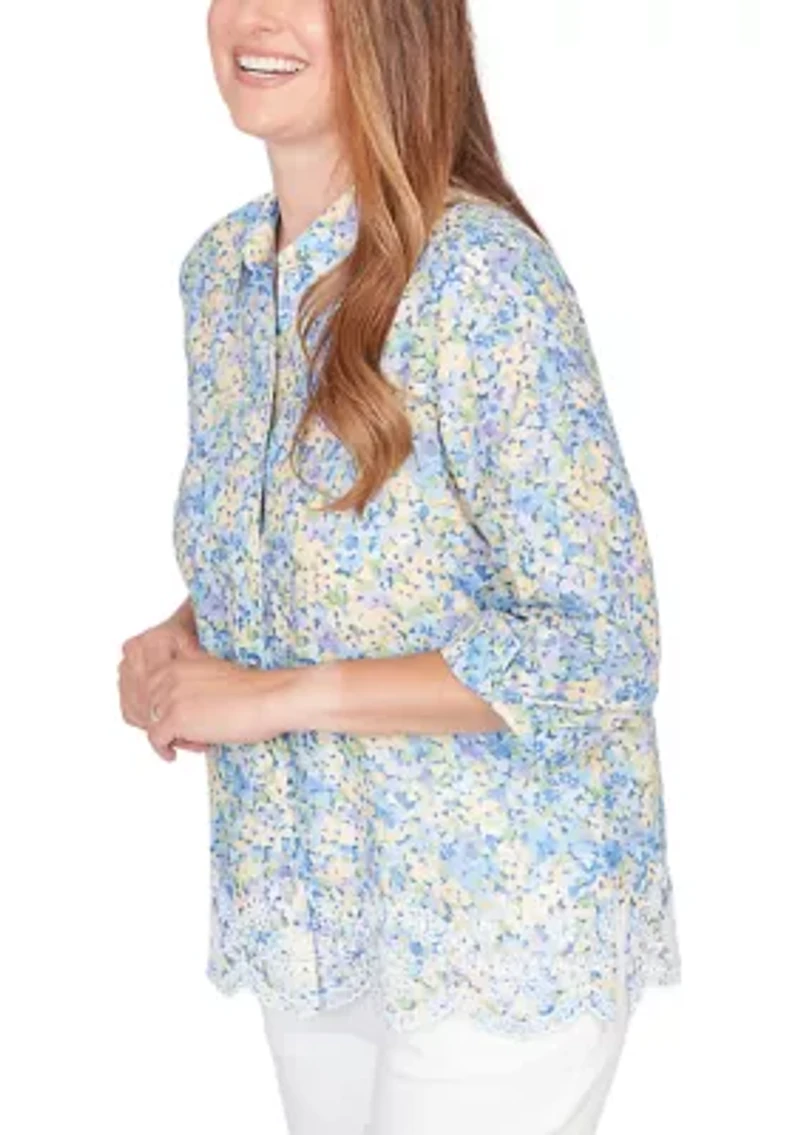 Petite Embroidered Border Floral Top