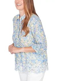 Petite Embroidered Border Floral Top