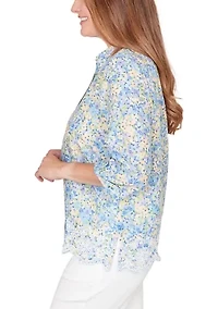 Petite Embroidered Border Floral Top