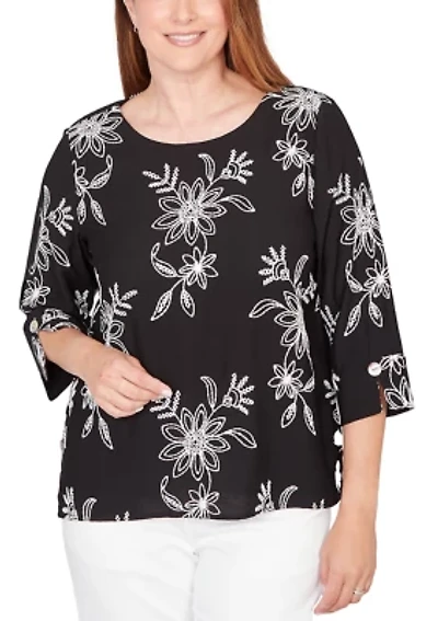 Petite Tossed Floral Embroidered Top