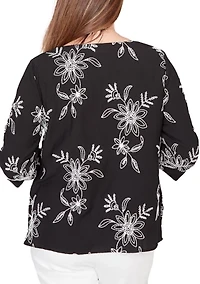 Petite Tossed Floral Embroidered Top