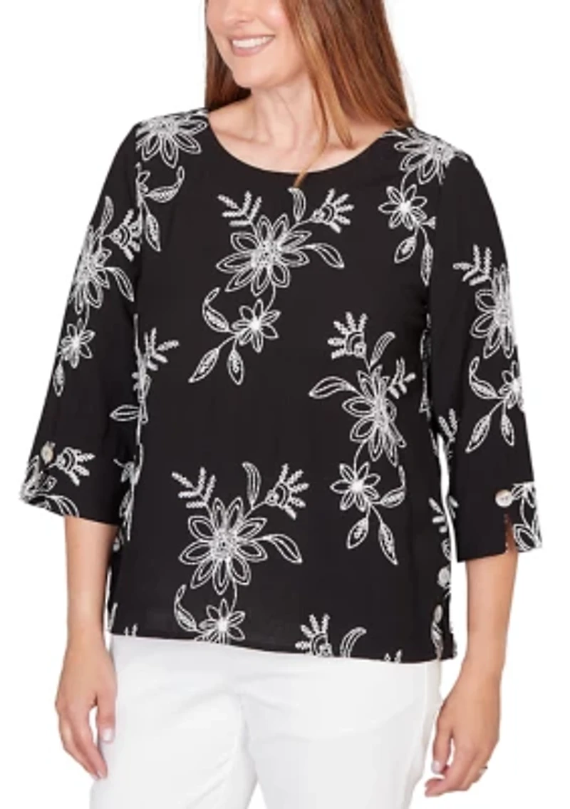 Petite Tossed Floral Embroidered Top