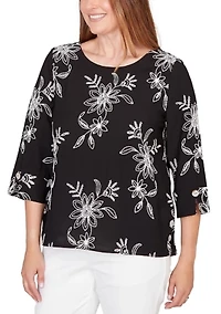 Petite Tossed Floral Embroidered Top