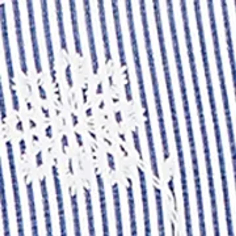 Petite 3/4 Sleeve Button Down Pinstripe Shirt with Puff Embroidery