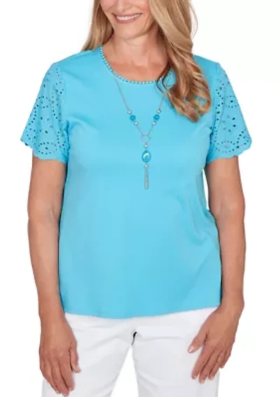 Petite Solid Top with Eyelets