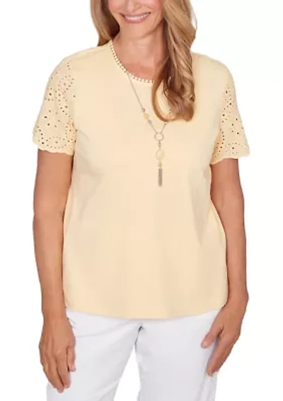 Petite Solid Top with Eyelets