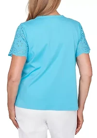 Petite Solid Top with Eyelets