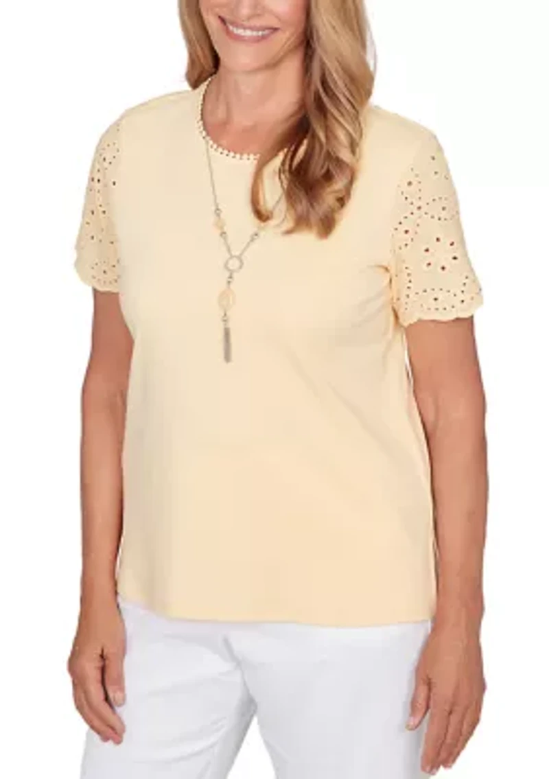 Petite Solid Top with Eyelets