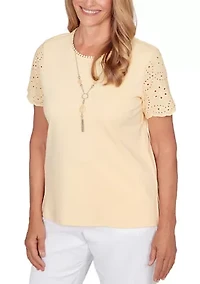 Petite Solid Top with Eyelets