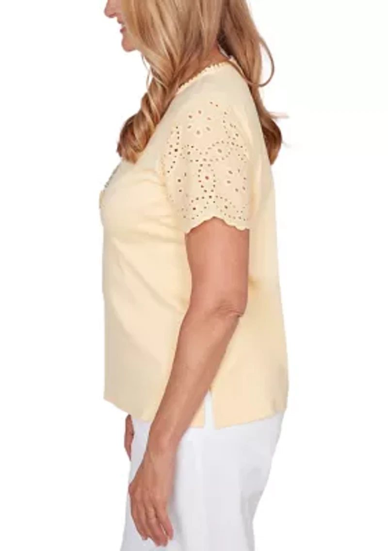 Petite Solid Top with Eyelets