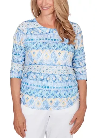 Petite 3/4 Sleeve Ikat Biadere Top