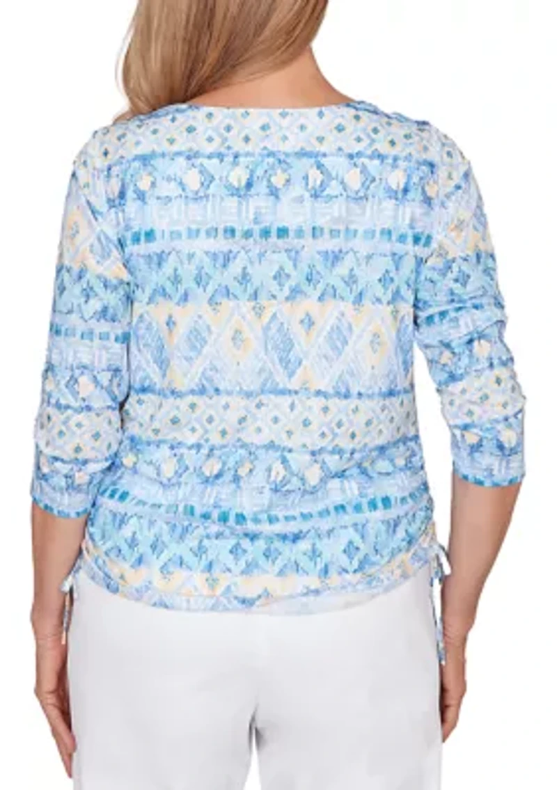 Petite 3/4 Sleeve Ikat Biadere Top
