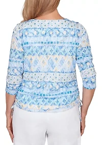Petite 3/4 Sleeve Ikat Biadere Top