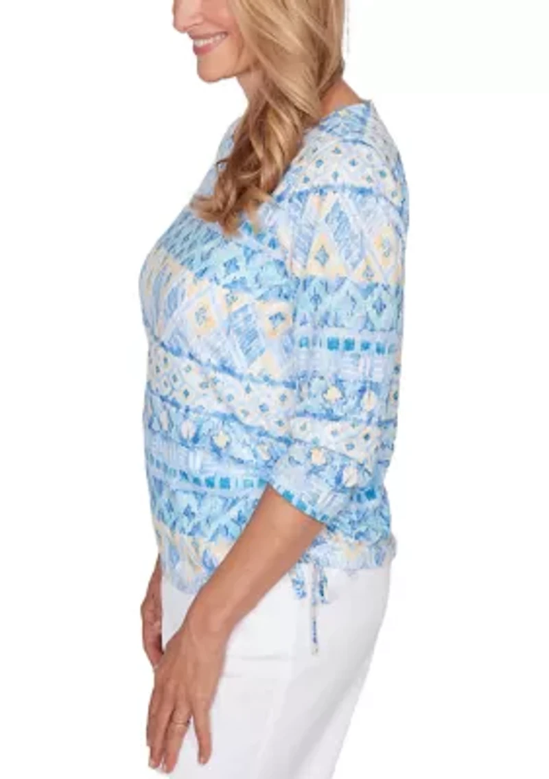 Petite 3/4 Sleeve Ikat Biadere Top
