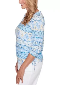 Petite 3/4 Sleeve Ikat Biadere Top