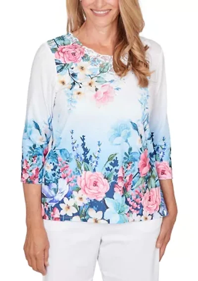 Petite Ombré Border Floral Top