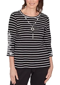 Petite Striped Shirt with Embroidered Sleeves