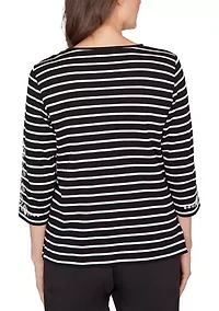 Petite Striped Shirt with Embroidered Sleeves