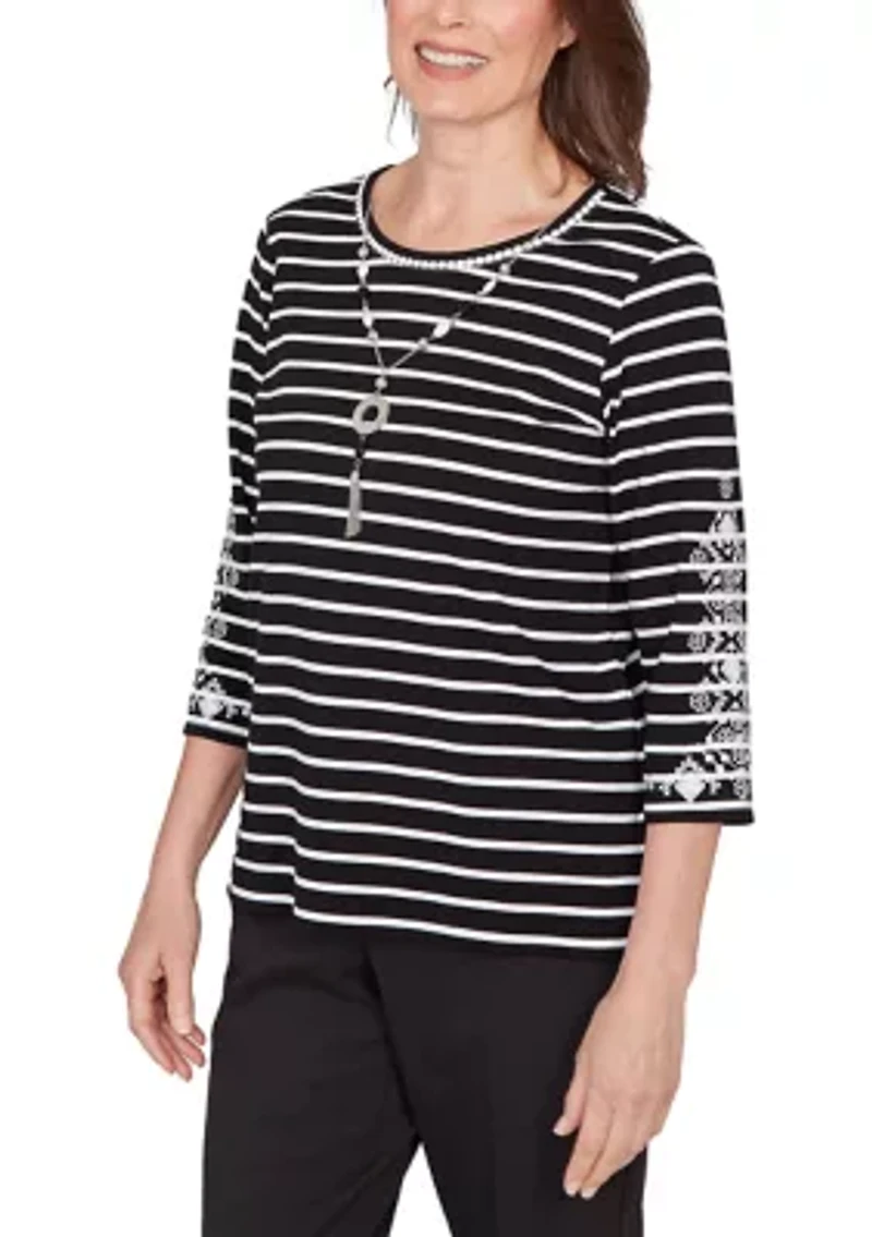 Petite Striped Shirt with Embroidered Sleeves