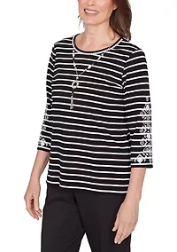Petite Striped Shirt with Embroidered Sleeves